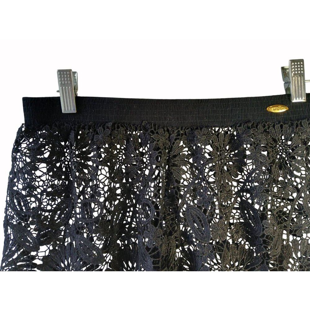 Jessica Simpson Black Lace Shorts Sheer L Elastic Waist Scalloped Fringe Swing - Picture 4 of 15